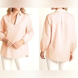 Vince Soft Peach popover collared puff sleeve cotton blouse large v neck